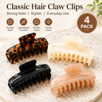Classic Hair Claw Clips – 4 Pack | Strong Hold, Timeless Style for Everyday Looks