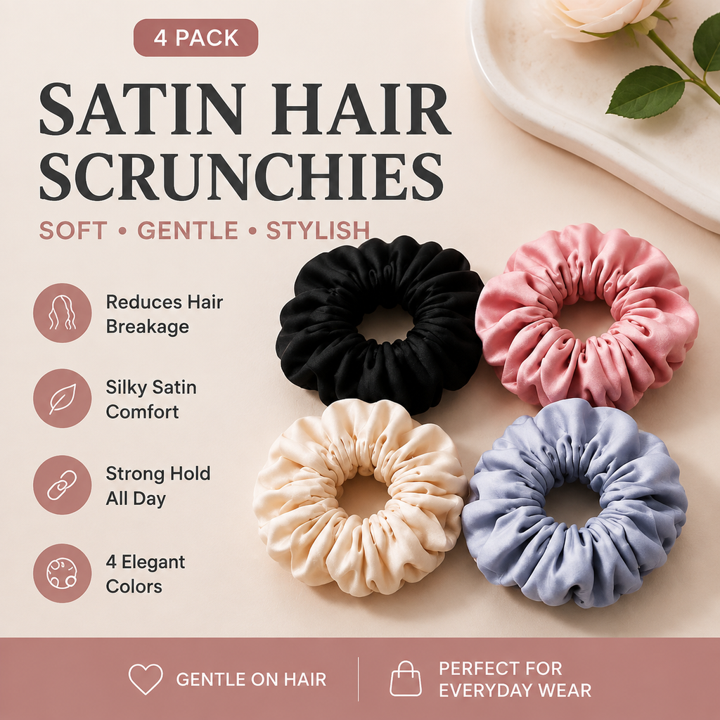 Satin Hair Scrunchies – 4 Pack