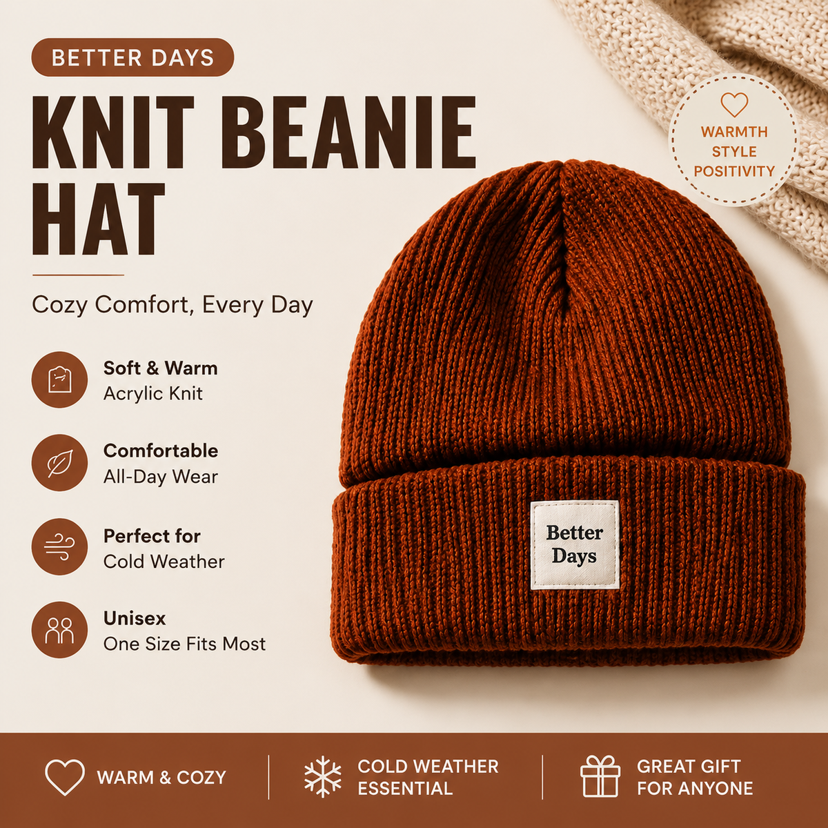 Ribbed Knit Beanie Hat — Soft Warmth for Everyday Winter Adventures