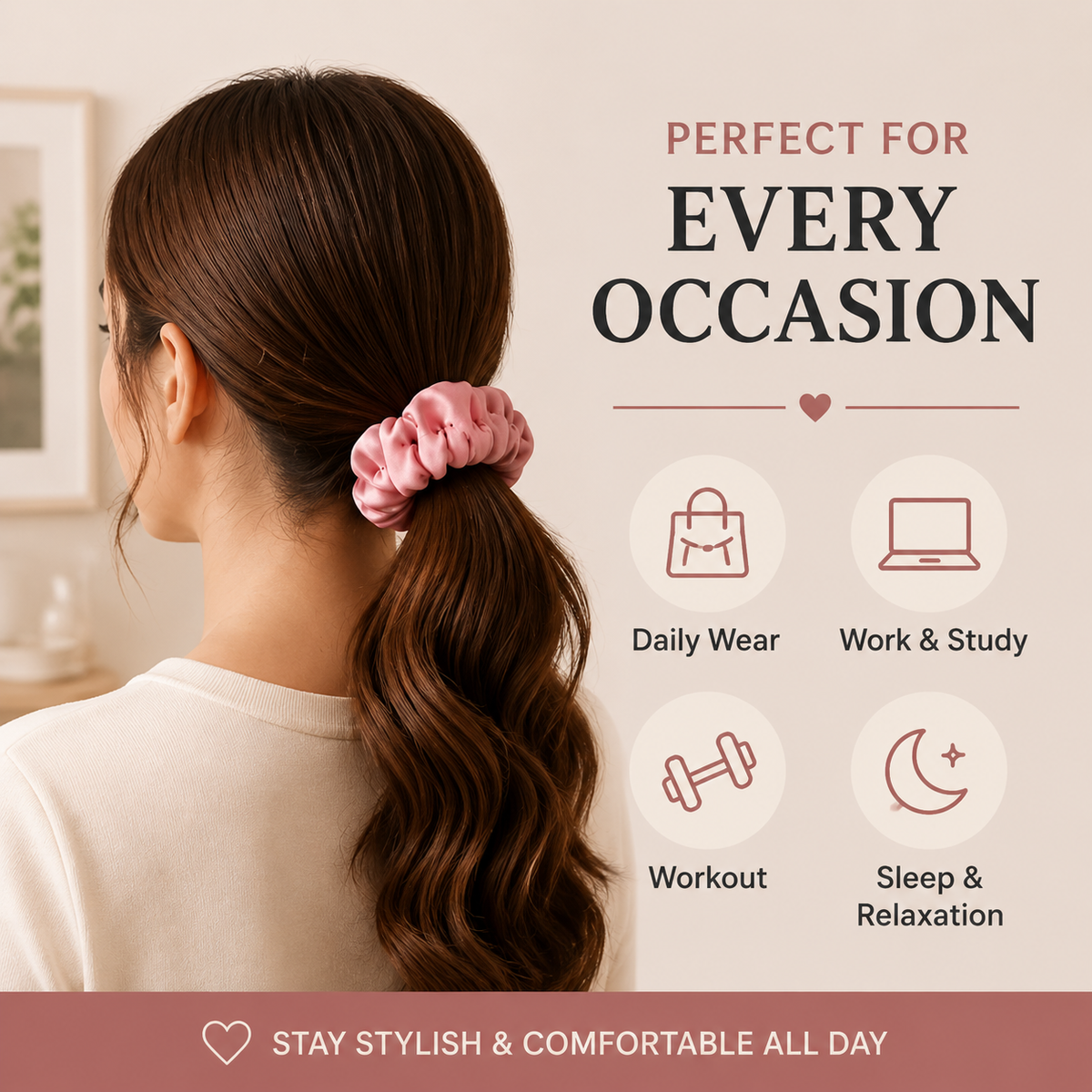 Satin Hair Scrunchies – 4 Pack
