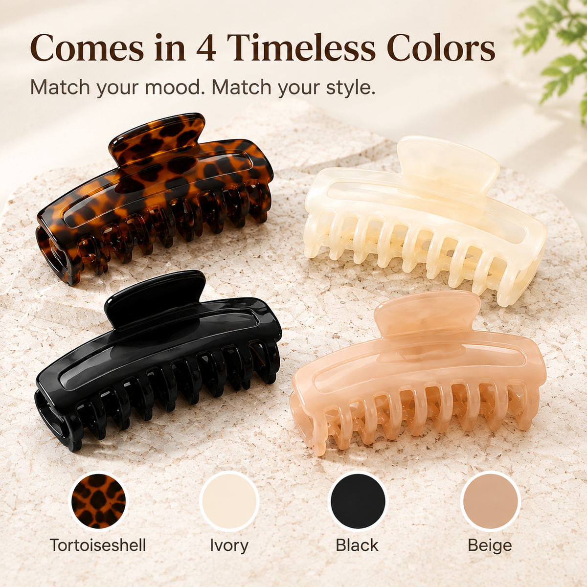 Classic Hair Claw Clips – 4 Pack | Strong Hold, Timeless Style for Everyday Looks